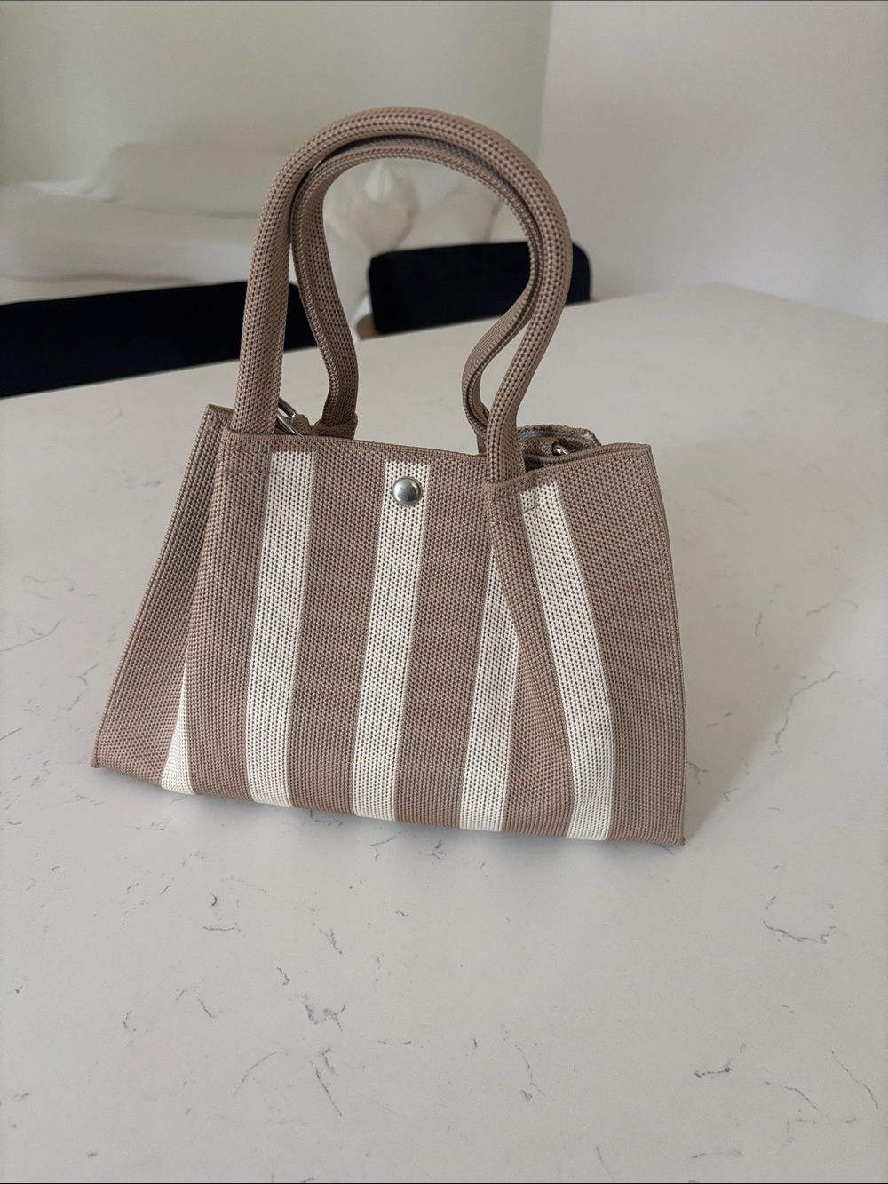 Creame knit striped mini tote